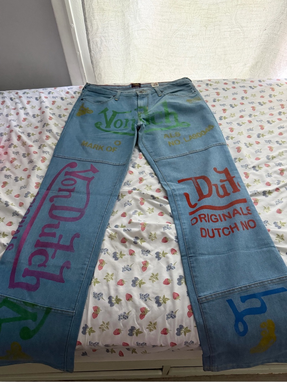 Von Dutch Light Blue Graphic Flare Jeans with Multicolor Prints